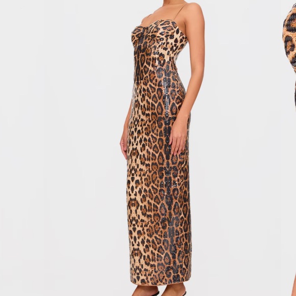 Leopard Print Maxi Dress LEOPARD SEQUIN STRAPPY CORSET DETAIL Siren bodycon Uk8 - Picture 3 of 5